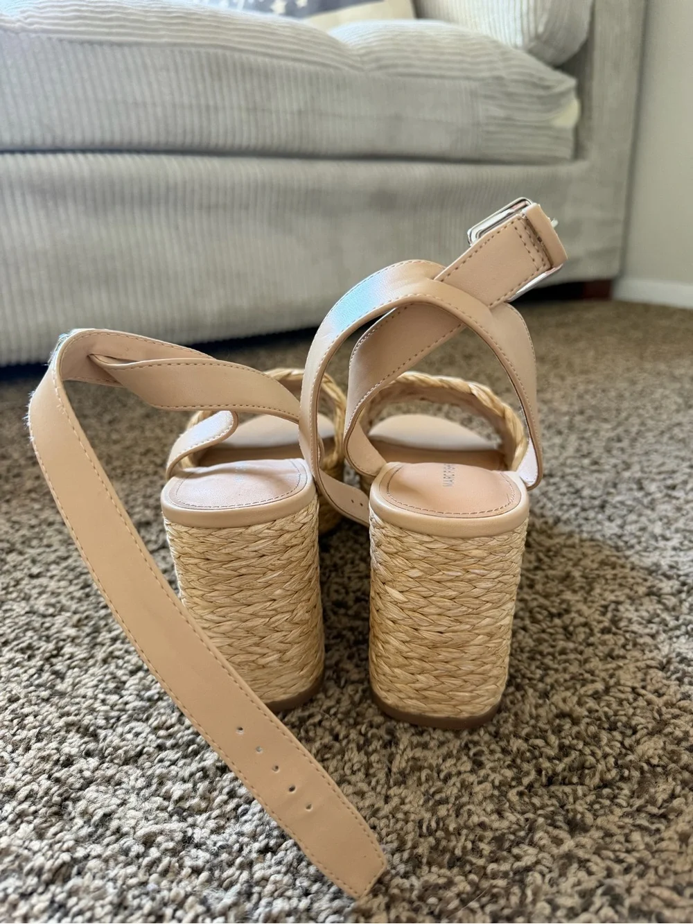 Marc Fisher Neutral Braided Espadrille Platform Sandals